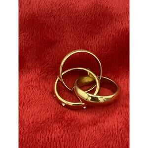 Gold Tone Metal Russian Wedding Band Ring W/Crystal Accents Size 6-6 1/2 Trio